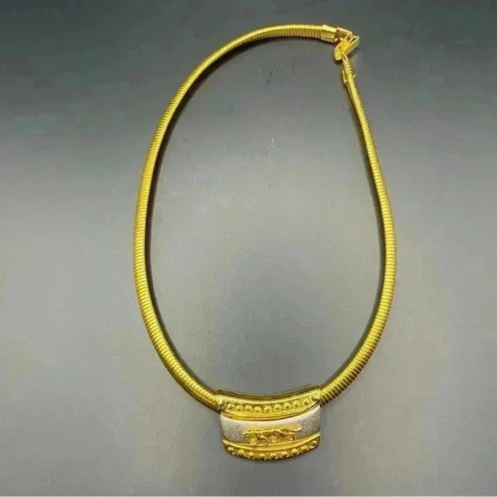 Vintage Gold Tone Panther Slide Pendant Omega Necklace